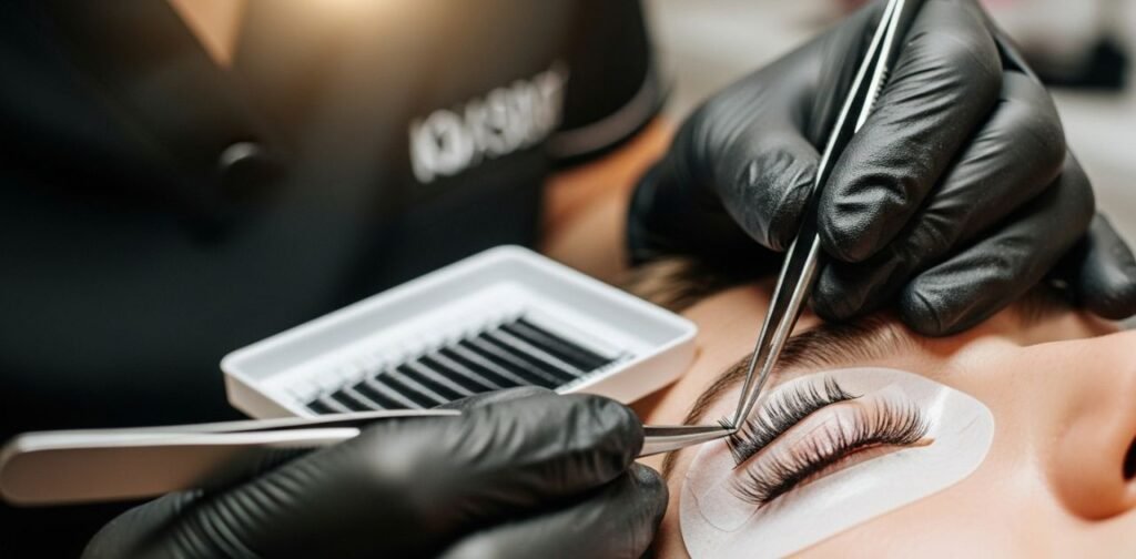 Lash fill procedure at beauty salon